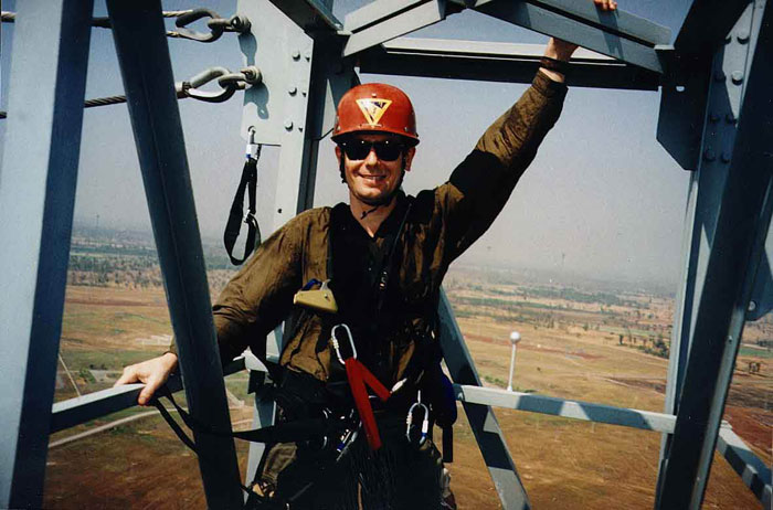 Steve Davis at Voice of America Relay Station, Udorn, Thailand, at the Hammerhead, 450 feet.