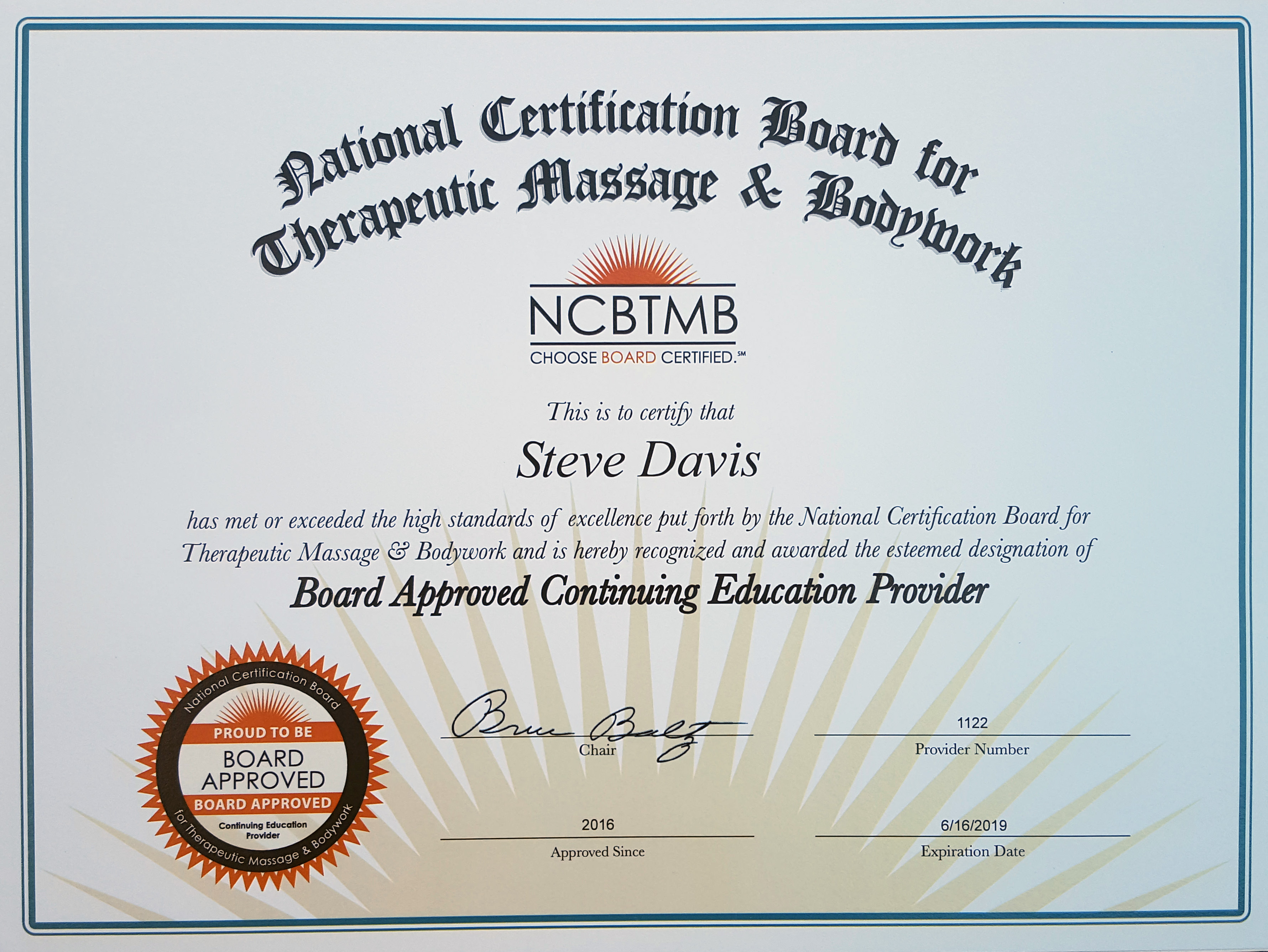 Steve Davis, RYT, LMT, BCTMB. NCBTMB Approved Provider #1122.